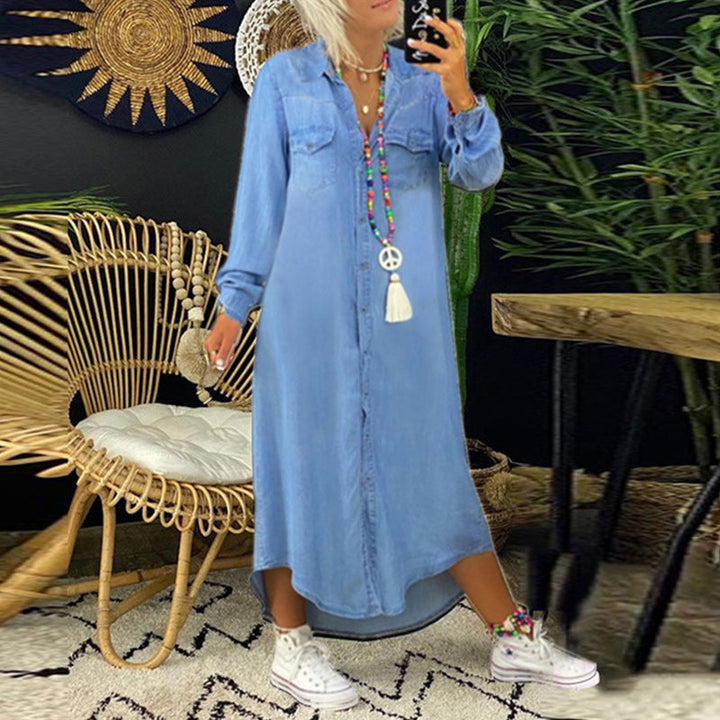Herminia - Langärmliges Jeans Maxikleid