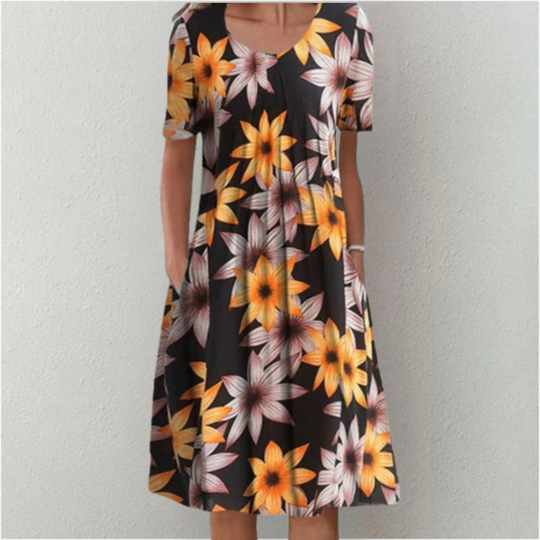 Hannah™ | Stilvolle und Lässige Blumen Kleid mit Taschen