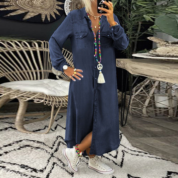 Herminia - Langärmliges Jeans Maxikleid