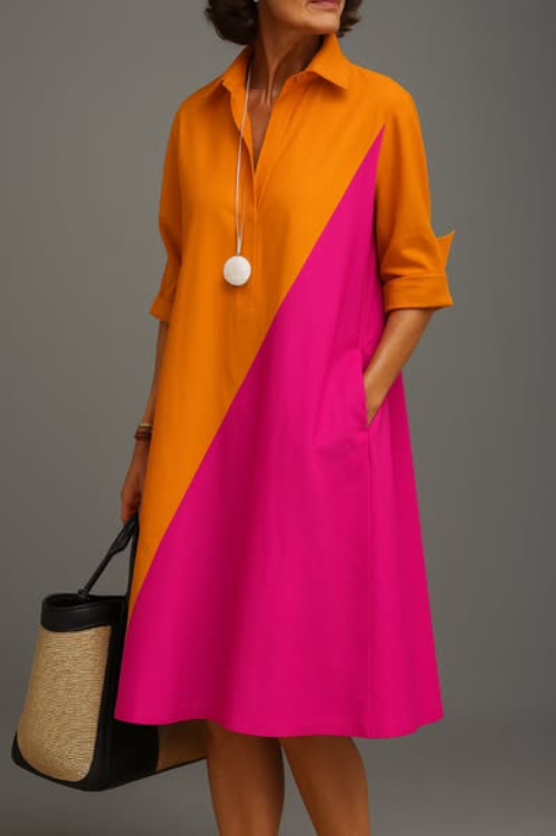 Celeste™ | Stilvolles blaues geometrisches Streifen-Midi-Kleid