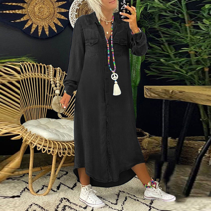 Herminia - Langärmliges Jeans Maxikleid
