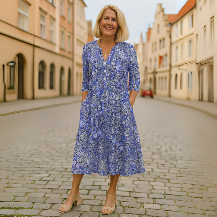 Lerina™ | Florales V-Ausschnitt Midi-Kleid