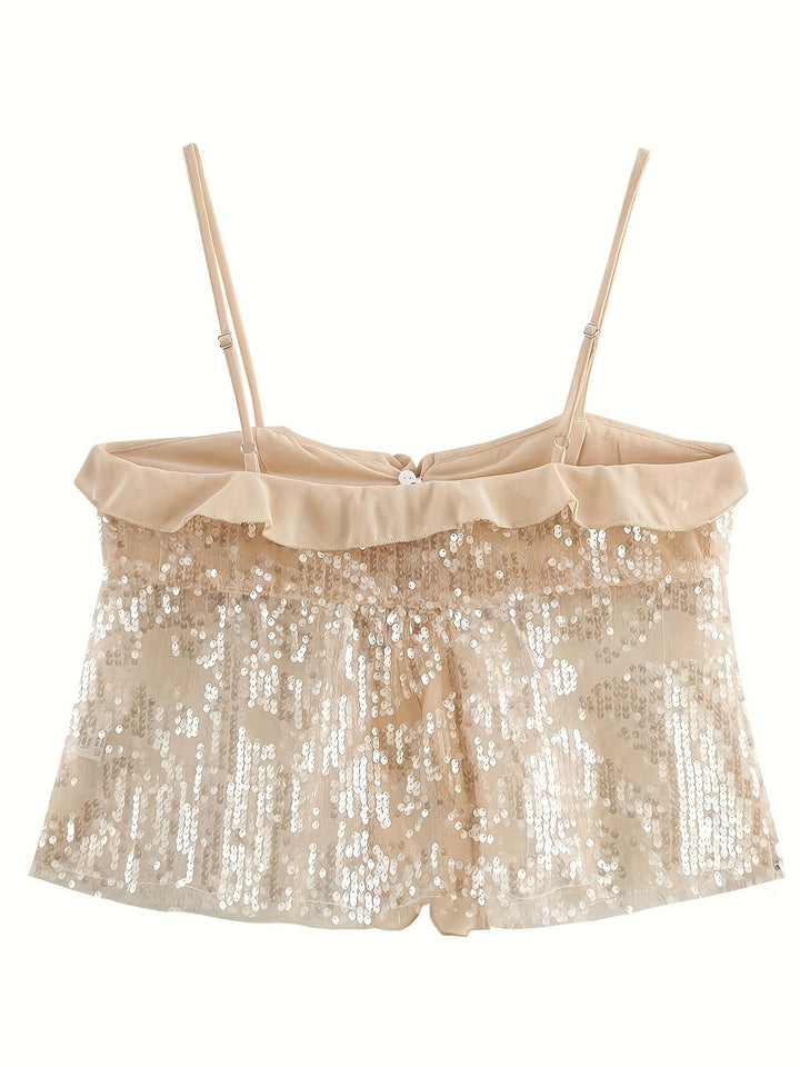 Pailletten-Rüschentop - Champagne Glow