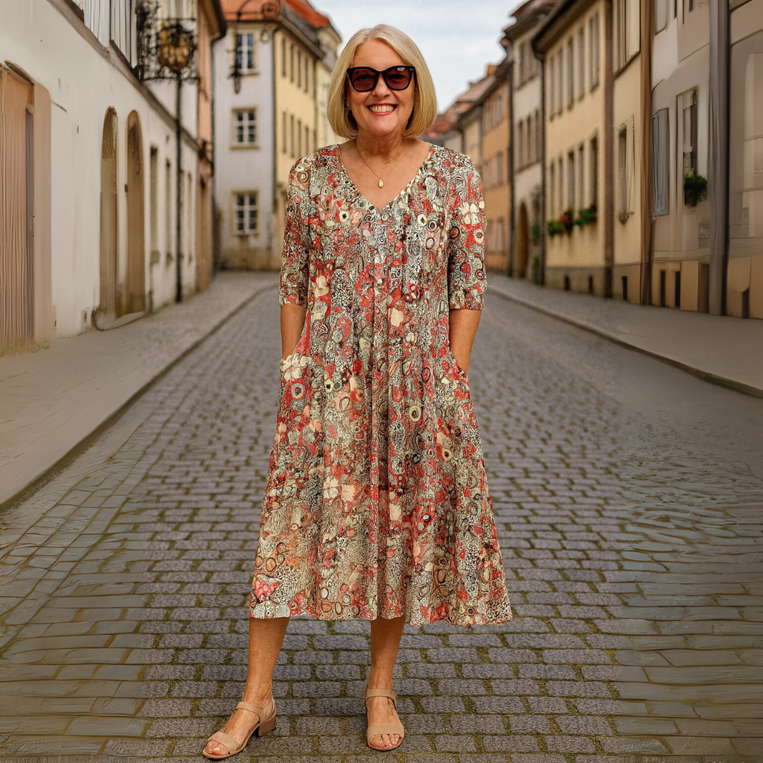 Lerina™ | Florales V-Ausschnitt Midi-Kleid