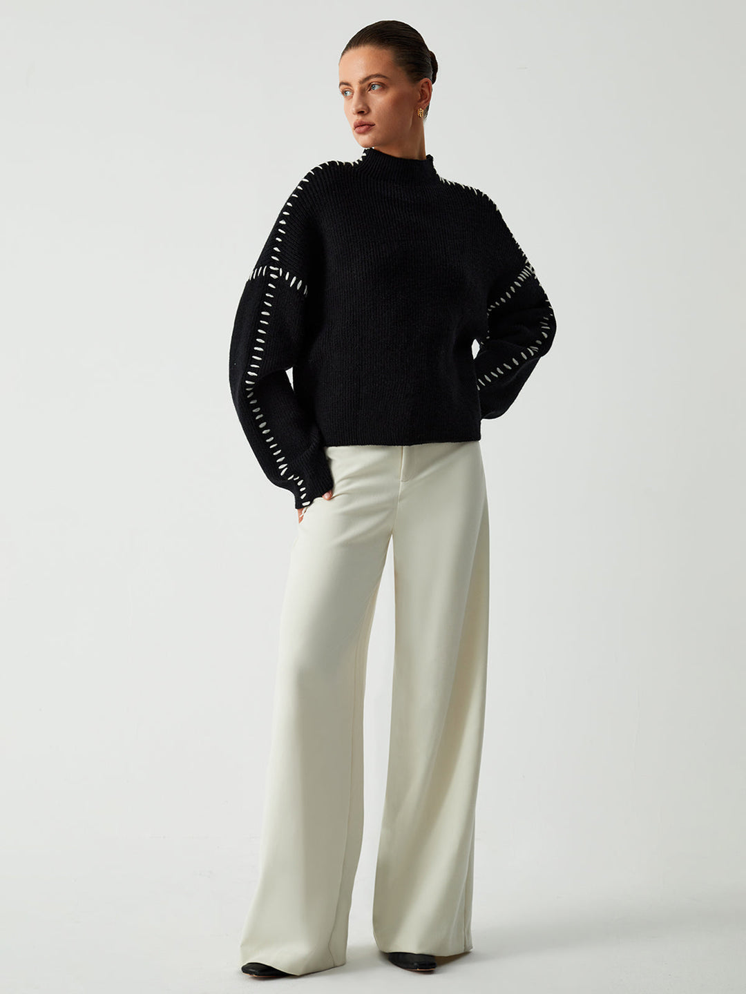 Alma | Oversize-Dolcevita-Pullover mit Piqué-Details