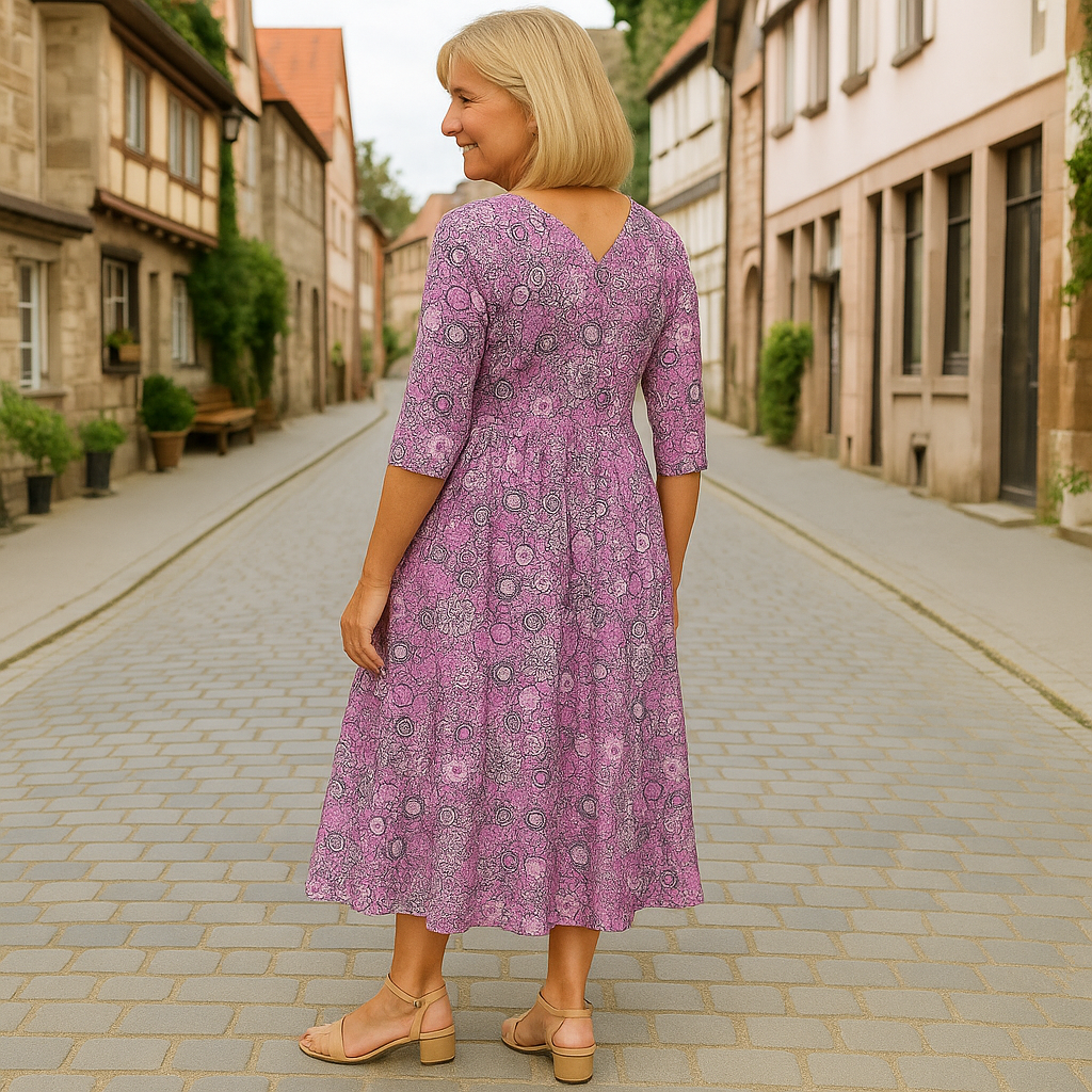 Lerina™ | Florales V-Ausschnitt Midi-Kleid