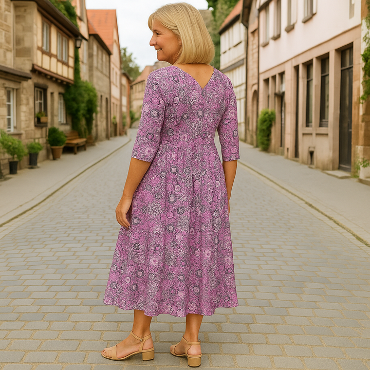 Lerina™ | Florales V-Ausschnitt Midi-Kleid