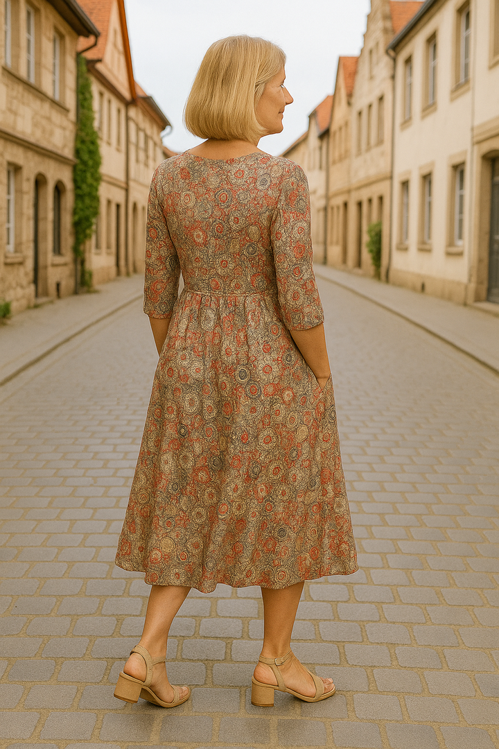 Lerina™ | Florales V-Ausschnitt Midi-Kleid