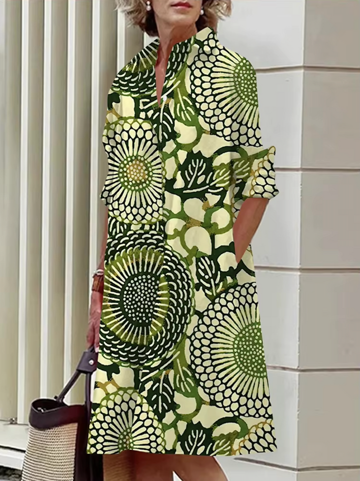Celeste™ | Stilvolles blaues geometrisches Streifen-Midi-Kleid