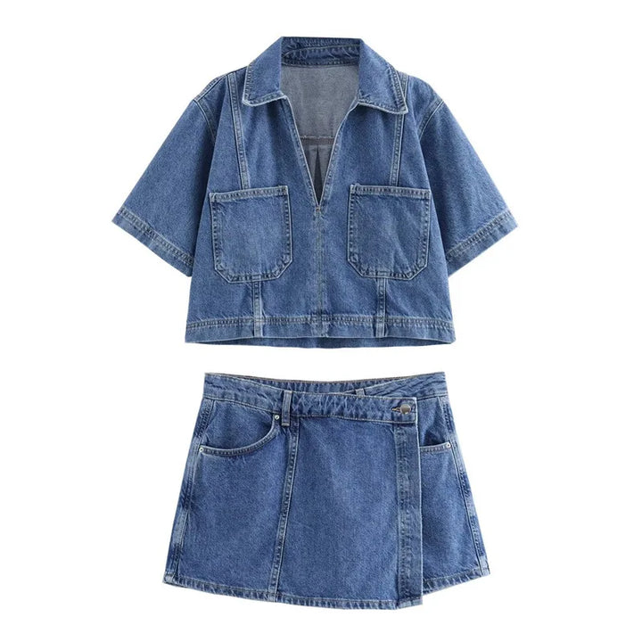Adalind - Denim Set mit V-Ausschnitt