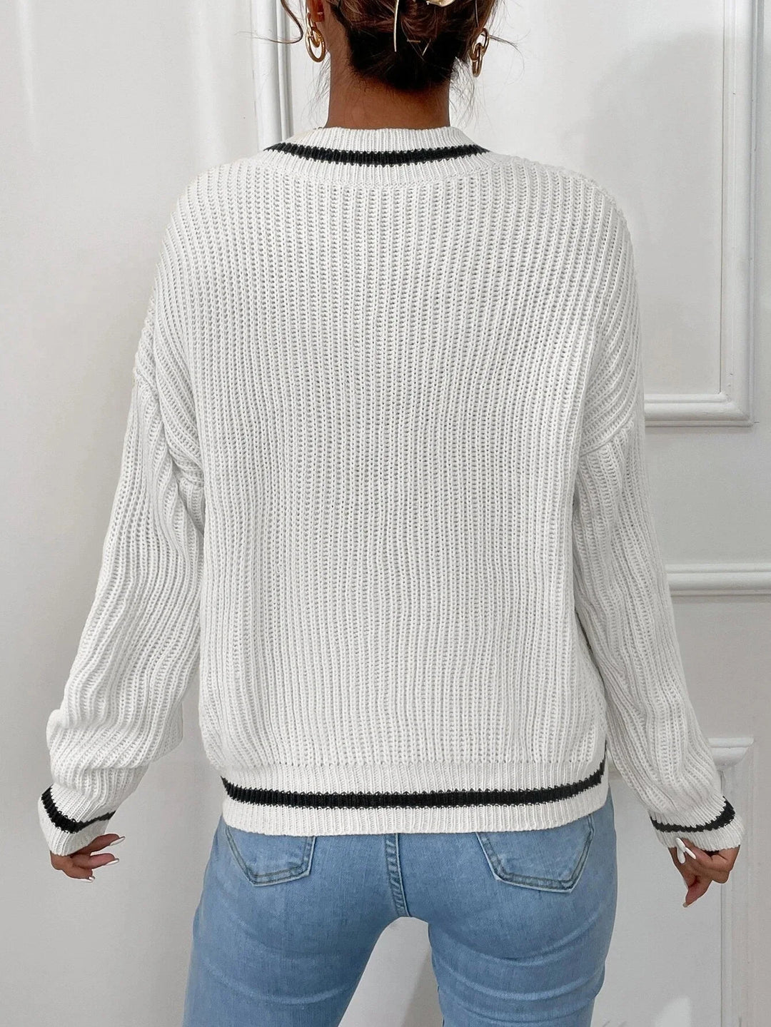 Marina | Gestreifter Waffelstrick-Pullover