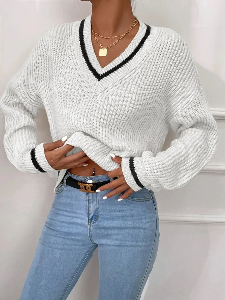 Marina | Gestreifter Waffelstrick-Pullover