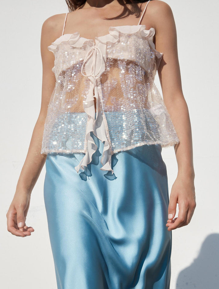 Pailletten-Rüschenshirt - Champagne Glow