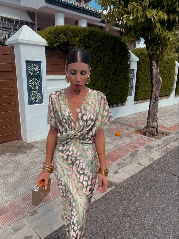 Liora | Satin Kleid mit Leopardenmuster